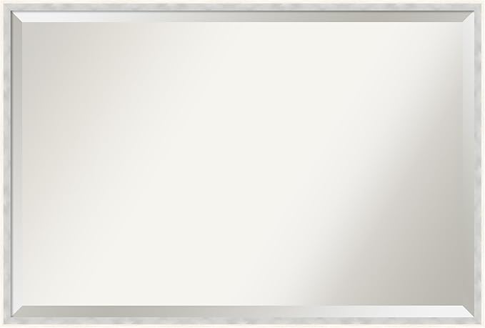 Amanti Art White Bathroom Mirror for Over Sink, 25x37 Paige White Silver Rectangle Vanity Mirror, Large Modern Contemporary Wood Frame, Hangs Horizonally and Vertically, Bathroom Wall Decor, Beveled