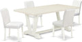East West Furniture V027AB264-5 5 Piece Dinette Set Includes a Rectangle Dining Room Table with V-Legs and 4 White Faux Leather Upholstered Parson Chairs, 40x72 Inch, Multi-Color