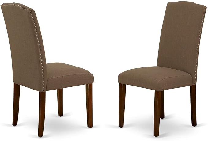 East West Furniture OXEN3-MAH-18 3 Piece Dining Room Table Set Contains a Square Wooden Table and 2 Dark Coffee Linen Fabric Upholstered Parson Chairs, 36x36 Inch, Mahogany