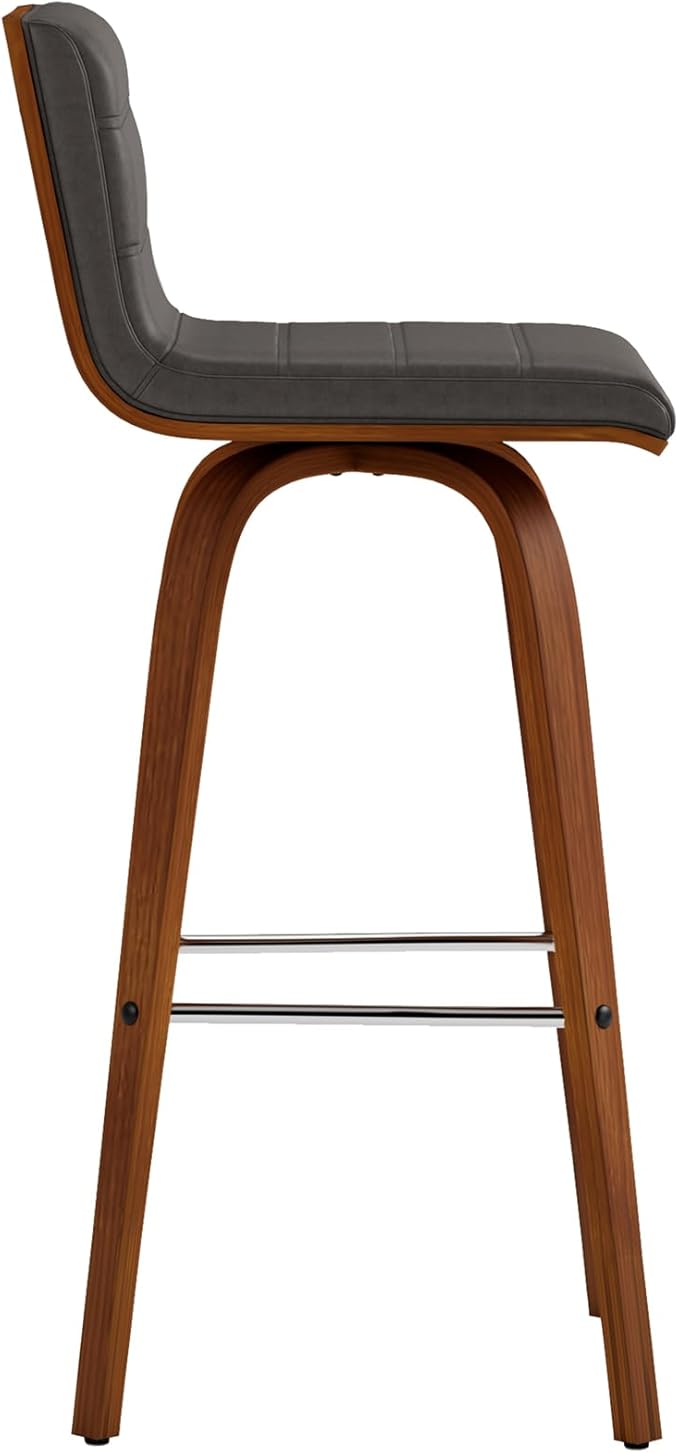 Vienna 30" Swivel Bar Stool in Walnut Wood Finish with Gray Faux Leather - Set of 2