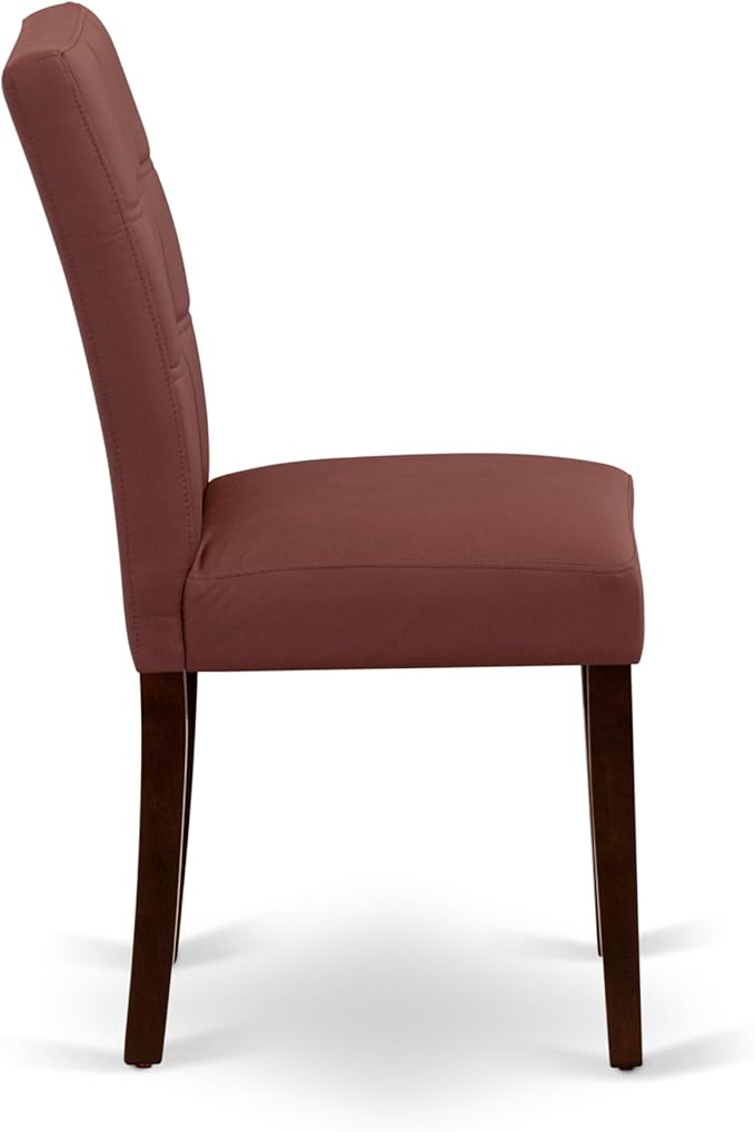 East West Furniture DLAS3-MAH-26 3 Piece Mid Century Modern Dining Table Set contain A Wooden Kitchen Table and 2 Burgundy Polyester Fabric Mid Century Modern Dining Chairs, Mahogany