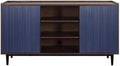 Manhattan Comfort Duane 59-Inch Ribbed Mid Century Modern Sideboard, Versatile Dining & Living Room Buffet Table with 3 Adjustable Center Shelves & 2 Side Cabinets, Navy Blue