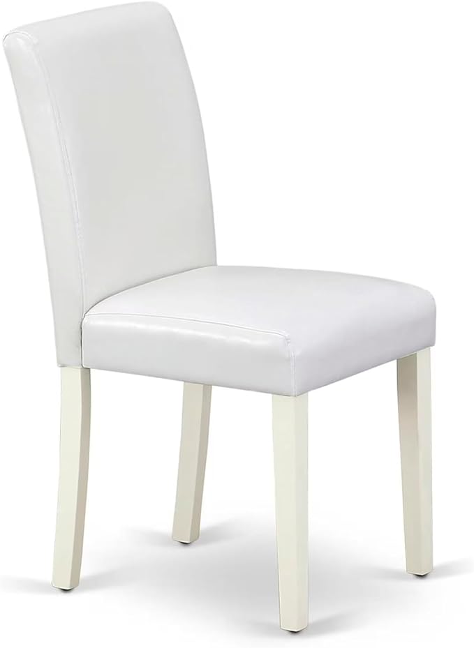 East West Furniture LGAB7-LWH-64 7 Piece Modern Dining Table Set Consist of a Rectangle Wooden Table with Butterfly Leaf and 6 White Faux Leather Upholstered Chairs, 42x84 Inch, Linen White
