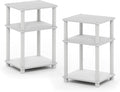 Furinno Just 3-Tier Turn-N-Tube End Table / Side Table / Night Stand / Bedside Table with Plastic Poles, 2-Pack, White/White
