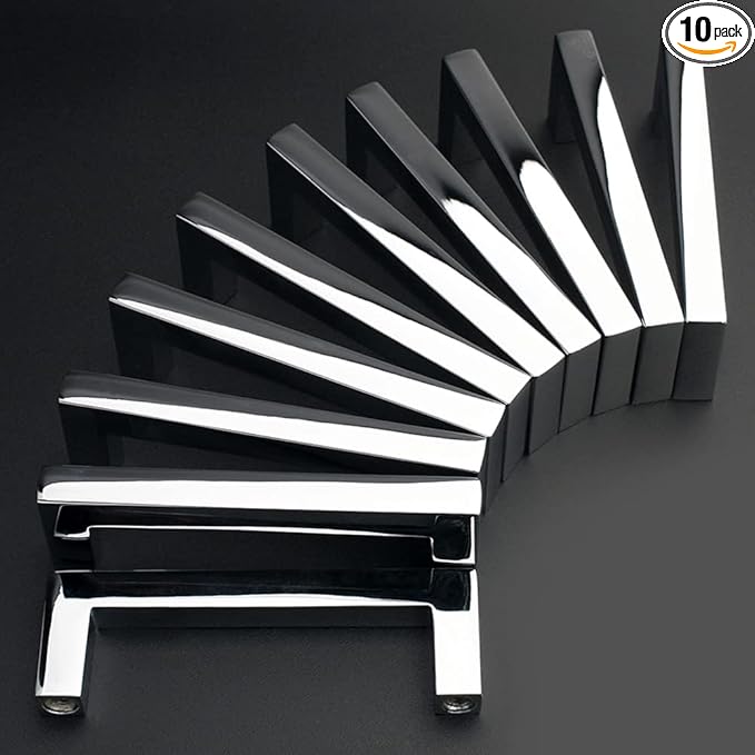 KOOFIZO Solid Square Bar Cabinet Handle - Chrome Furniture Pull, 3 Inch/76mm Screwhole Distance, 10-Pack for Kitchen Cupboard Door, Bedroom Dresser Drawer, Bathroom Wardrobe Hardware