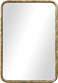 BEGINS Hand-Forged Steel Wall Mirror, 30x22 Inch Vintage Solid Steel Frame, Antique Rounded Rectangle Bathroom Mirror with Hidden Mounting Hooks, Horizontal or Vertical Hanging