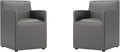 Manhattan Comfort Anna Square Modern Dining Chair with Arms, Head-to-Toe Faux Leather Upholstered Accent Armchair with Plastic Foot Padding, Set of 2, Pewter