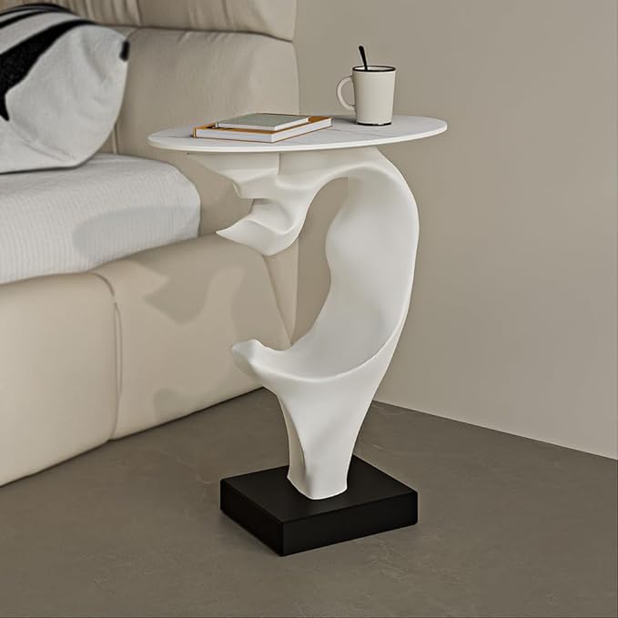 Modern Artistic Coffee Table, Luxury Semicircular Side Table, High-Strength FRP Frame, Artistic Design End Table for Living Room, Bedroom, or Office