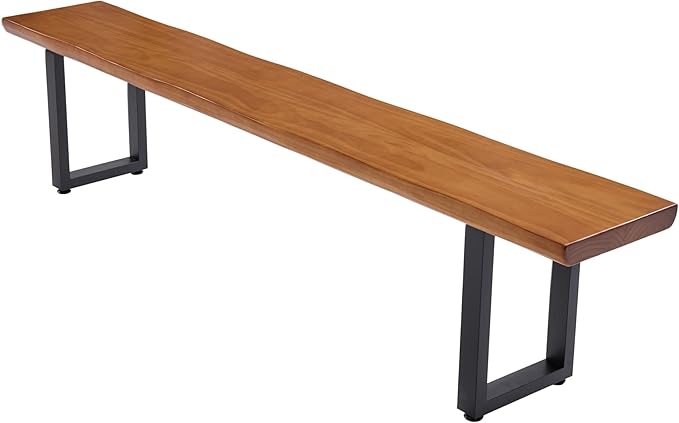 Durable Solid Wood Top Bench with Sturdy Metal Legs – Versatile Dining & Office Seating - Multi-Size Options Ideal for Living Room, Dining Room, and Home Office(Dark yellowbench, 55.12in)
