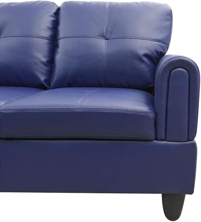 Blue L-Shaped 3-Piece Faux Leather Sofa with Storage Ottoman Set, Sectional Couch Sofa Set for Living Room, Office, Small Space