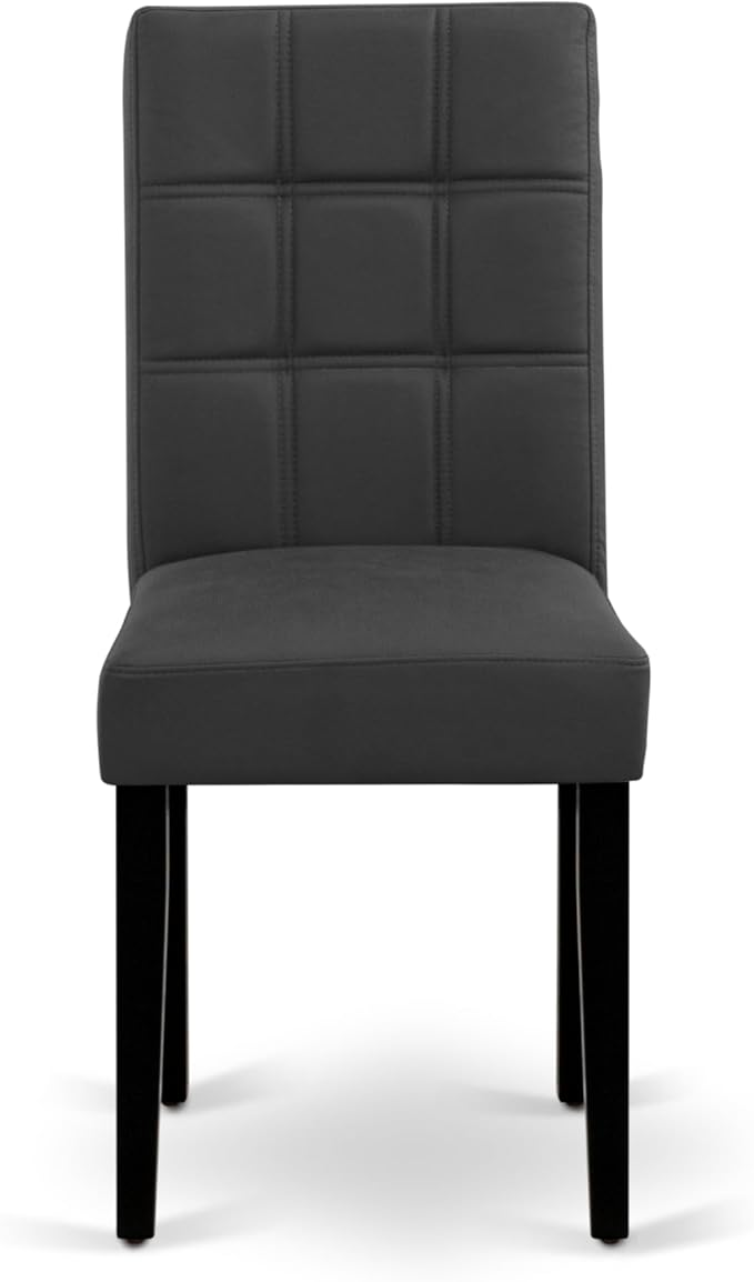 East West Furniture DLAS3-BLK-12 3 Piece Dining Table Set contain A Wood Table and 2 Dark Gray Polyester Fabric Dinner Chairs with Stylish Back- Black Finish