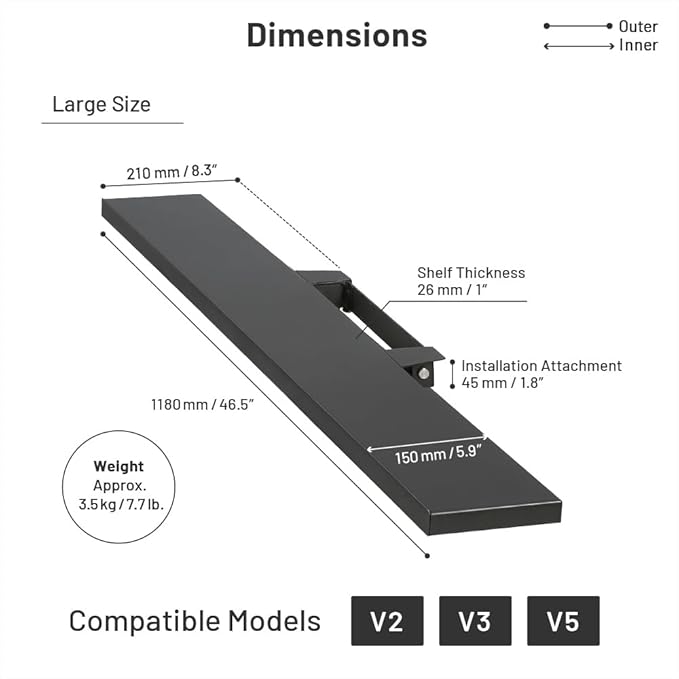 WALL V3 High Type TV Stand w/Multi-Device Holder and Soundbar Shelf L Black Set | Sleek Japanese 32-80 Inch Universal Side TV Stand Adjustable Mount, No Drill | Sleek Soundbar Shelf | Walnut