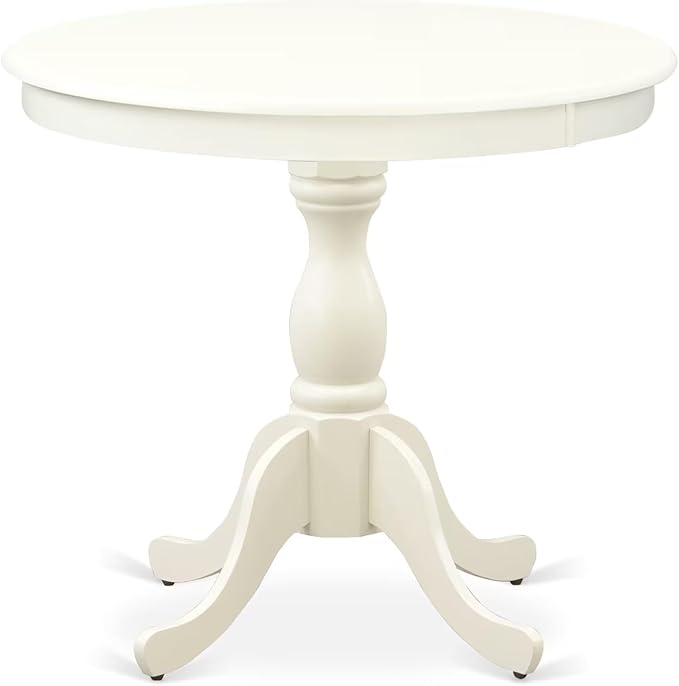 East West Furniture AMSI3-LWH-15 3 Piece Dining Table Set for Small Spaces Contains a Round Kitchen Table with Pedestal and 2 Baby Blue Linen Fabric Parsons Chairs, 36x36 Inch, Linen White