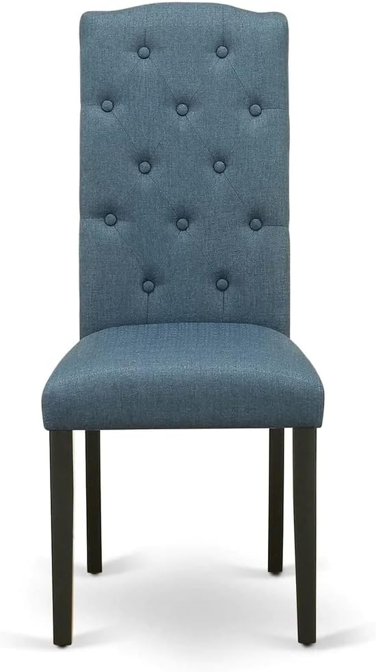 East West Furniture LGCE5-BLK-21 5 Piece Dining Table Set for 4 Includes a Rectangle Kitchen Table with Butterfly Leaf and 4 Mineral Blue Linen Fabric Parson Chairs, 42x84 Inch, Black
