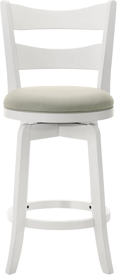 Armen Living Blair 30 in. Matte White Bar Height Rubberwood Swivel Barstool with Fog Fabric Seat - Set of 2
