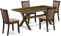 East West Furniture X777MZ748-5 5 Piece Kitchen Table & Chairs Set Includes a Rectangle Dining Room Table with X-Legs and 4 Coffee Linen Fabric Upholstered Chairs, 40x72 Inch, Multi-Color