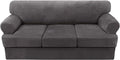 H.VERSAILTEX 4 Piece T Cushion Sofa Slipcovers Thick Velvet Stretch Couch Cover Furniture Protector for 3 Couch Covers with 3 Individual T Cushion Covers Washable, Grey