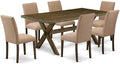 East West Furniture X777AB747-7 7 Piece Dining Room Furniture Set Consist of a Rectangle Dining Table with X-Legs and 6 Light Sable Linen Fabric Parsons Chairs, 40x72 Inch, Multi-Color
