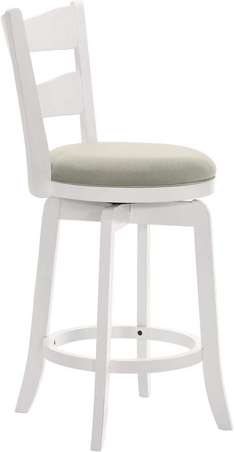 Armen Living Blair 26 in. Matte White Counter Height Rubberwood Swivel Barstool with Fog Fabric Seat
