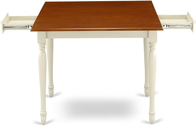 East West Furniture MZNI5-WHI-W 5 Piece Dining Table Set for 4 Includes a Rectangle Kitchen Table with Dropleaf and 4 Dining Room Chairs, 36x54 Inch, Buttermilk & Cherry