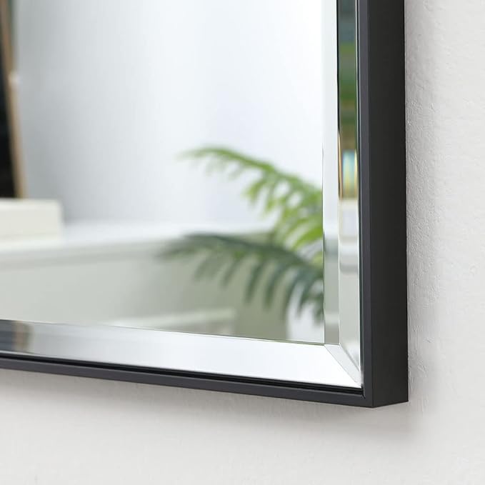 24x40 Inch Black Mirror with Beveled Trim, Aluminum Frame Bathroom Vanity Mirror, Copper-Free Mirror, Rectangle Wall Mounted Mirror, Modern Rectangular Mirror Horizontal or Vertical