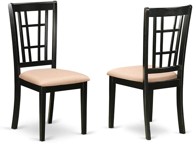 East West Furniture SUNI5-BCH-C 5 Piece Dining Set Includes a Round Dining Room Table with Dropleaf & Shelves and 4 Linen Fabric Upholstered Chairs, 42x42 Inch, Black & Cherry