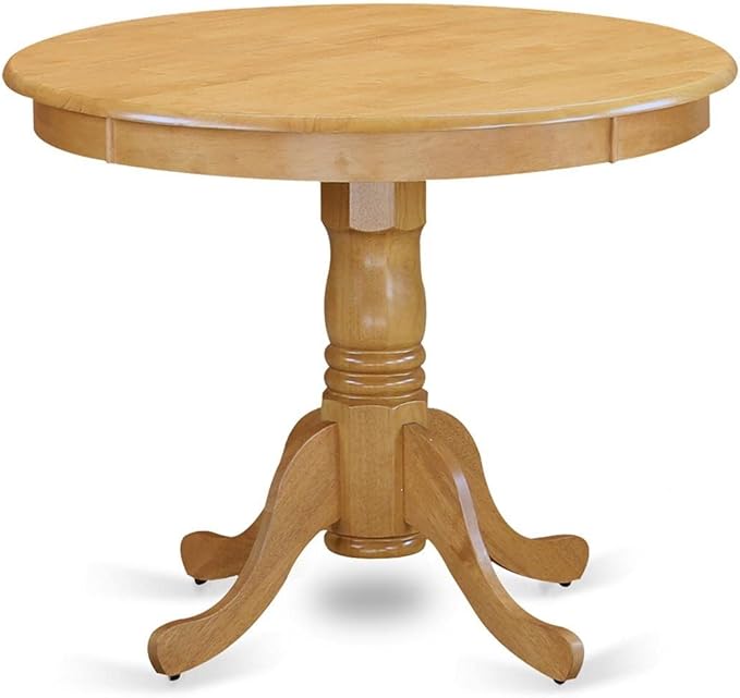 East West Furniture ANPO3-OAK-W 3 Piece Dinette Set for Small Spaces Contains a Round Kitchen Table with Pedestal and 2 Dining Room Chairs, 36x36 Inch, Oak