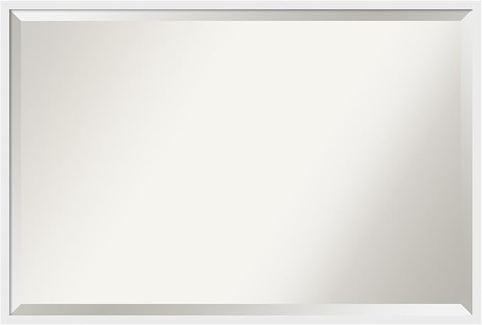 Amanti Art White Bathroom Mirror for Over Sink, 26x38 Incline White Rectangle Vanity Mirror, Large Modern Contemporary Wood Frame, Hangs Horizonally and Vertically, Bathroom Wall Decor, Beveled Edge