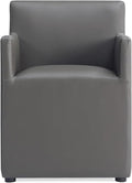 Manhattan Comfort Anna Square Modern Dining Chair with Arms, Head-to-Toe Faux Leather Upholstered Accent Armchair with Plastic Foot Padding, Set of 1, Pewter
