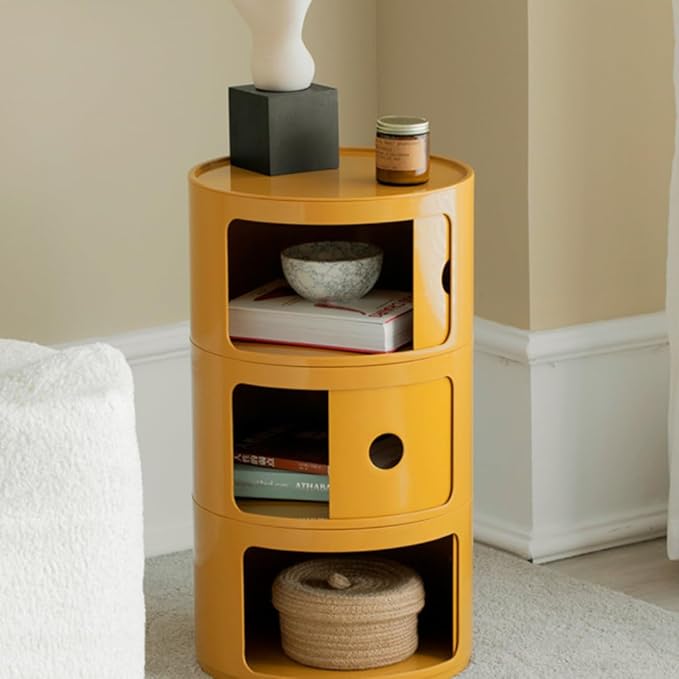 COZYMATIC 3 Tier Round Nightstand with Storage, Modern Style Side Table, Small Cupboard Cabinet with 3 Drawers for Living Room, Bedroom, Bathroom, Narrow Space, Yellow, Pink (Pink)