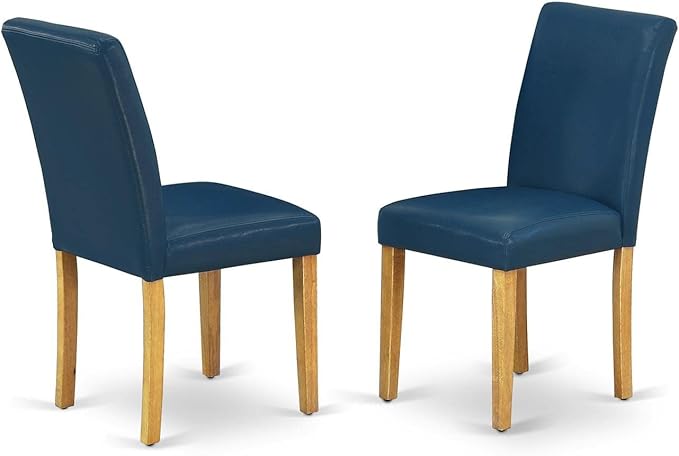 East West Furniture DLAB3-OAK-55 3 Piece Kitchen Table Set Contains a Round Dining Table with Dropleaf and 2 Oasis Blue Faux Leather Upholstered Chairs, 42x42 Inch, Oak
