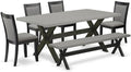 East West Furniture X697MZ650-6 6 Piece Dinette Set Contains a Rectangle Dining Table with X-Legs and 4 Dark Gotham Grey Linen Fabric Parson Chairs with a Bench, 40x72 Inch, Multi-Color