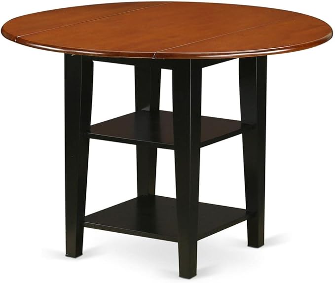 East West Furniture SUAN3-BCH-LC 3 Piece Dining Room Furniture Set Contains a Round Dining Table with Dropleaf & Shelves and 2 Faux Leather Upholstered Chairs, 42x42 Inch, Black & Cherry