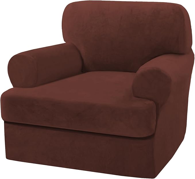H.VERSAILTEX Sofa Cover 2 Piece T Cushion Armchair Slipcovers Thick Velvet Couch Cover Stretch T Cushion Sofa Covers for 1 Cushion Couch with 1 Individual T Cushion Covers, Burnt Brick