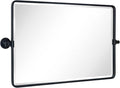TEHOME 20x33'' Horizontal Farmhouse Black Metal Framed Rounded Pivot Rectangle Bathroom Mirror Tilting Beveled Vanity Mirrors for Wall