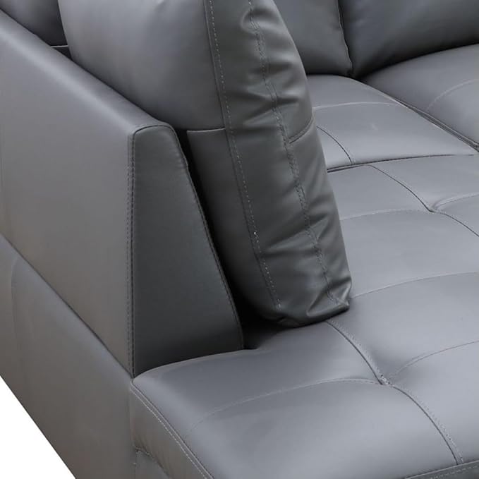 Dark Grey L-Shaped 3-Piece Faux Leather Sofa with Storage Ottoman Set, Sectional Couch Sofa Set for Living Room, Office, Small Space