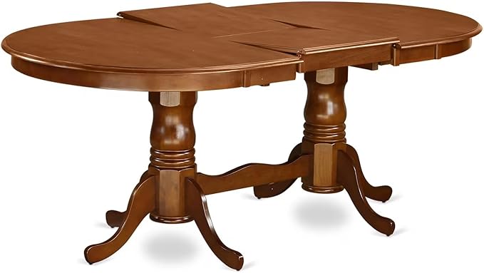 East West Furniture PLAV9-SBR-LC 9 Piece Dining Room Table Set Includes an Oval Kitchen Table with Butterfly Leaf and 8 Faux Leather Upholstered Dining Chairs, 42x78 Inch, Saddle Brown