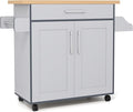 COSTWAY Kitchen Island On Wheels, Rolling Storage Trolley Cart with Large Cabinet, Drawer, Spice Rack and Towel Rack, Kitchen Serving Utility, 3-Position Adjustable Shelf (Grey)