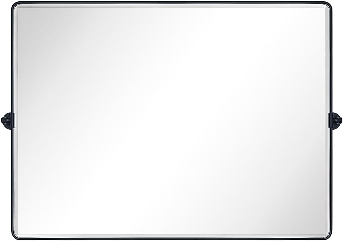 TEHOME 48x36'' Matt Black Horizontal Pivoting Bathroom Vanity Mirror Large Black 36x48'' Metal Framed Rectangle Tilting Beveled Vanity Mirrors for Wall