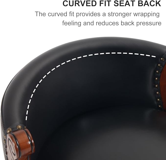 Cow top Leather Wooden Bar Stools, 29.5" Bar Height Bar Chair with Back, 180 Degrees Swivel Barstools Chair for Home Kitchen Counter,Dining Room (Black-2pcs, Counter Height-Seat Height 26”)