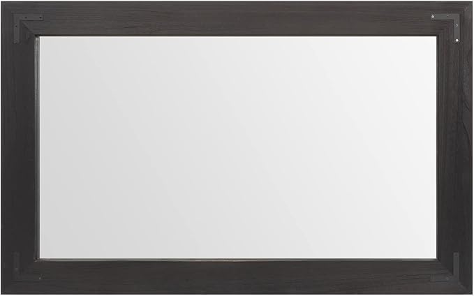 YOSHOOT Rustic Wooden Framed Wall Mirror, Natural Wood Bathroom Vanity Mirror for Farmhouse Decor, Vertical or Horizontal Hanging, 53" x 28", Black