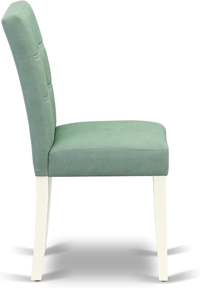 East West Furniture DOAS9-LWH-43 9 Piece Mid Century Modern Dining Table Set Consists A Wooden Dining Table and 8 Willow Green Polyester Fabric Upholstered Chairs, Linen White