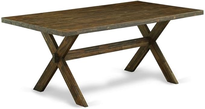 East West Furniture X777MZ748-7 7 Piece Dinette Set Consist of a Rectangle Dining Room Table with X-Legs and 6 Coffee Linen Fabric Parsons Dining Chairs, 40x72 Inch, Multi-Color