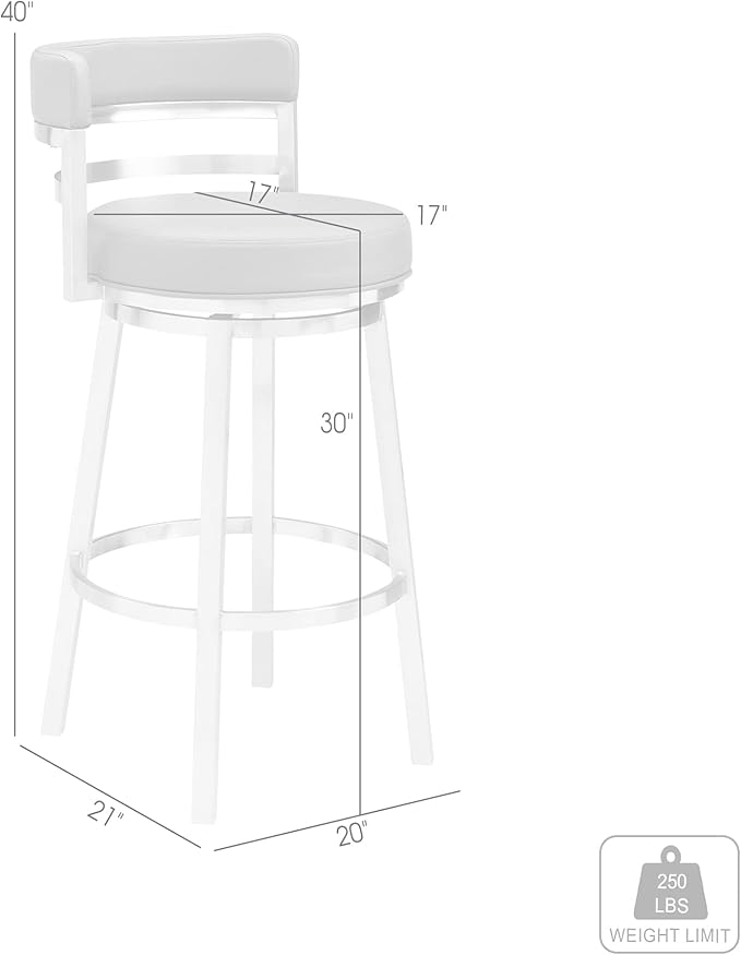 Armen Living Titana 30" Bar Height Swivel Grey Faux Leather and Brushed Stainless Steel Bar Stool