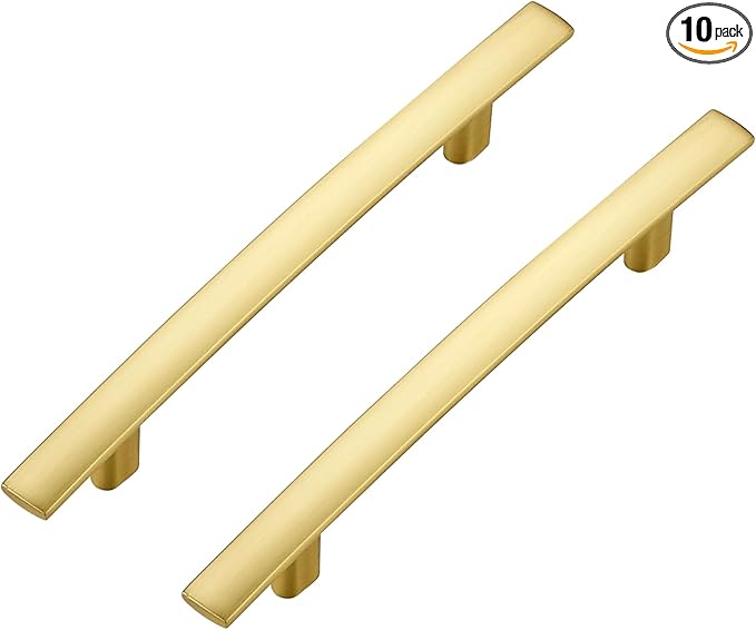 10 Pack Cabinet Handles 4" Hole Center - Curved Cabinet Pulls Brushed Brass Drawer Pulls for Kitchen Cupboard Solid Handles for Dresser Drawer Arch Closet Hardware