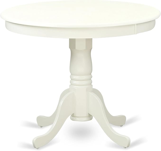 East West Furniture ANAB5-LWH-02 5 Piece Dining Table Set for 4 Includes a Round Kitchen Table with Pedestal and 4 Light Beige Linen Fabric Upholstered Chairs, 36x36 Inch, Linen White