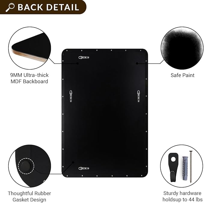ANDY STAR Black Bathroom Mirror, 24”x40” Rounded Corner Rectangle Mirror, Modern Metal Frame Bathroom Vanity Mirror(Matte Black Finish)