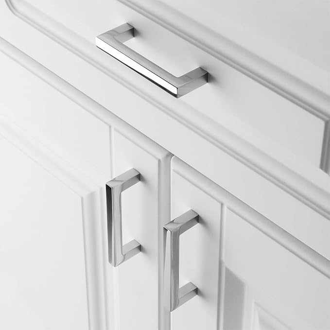 KOOFIZO 30-Pack Solid Square Bar Cabinet Handle - Chrome Furniture Pull, 3 Inch/76mm Screwhole Distance for Kitchen Cupboard Door, Bedroom Dresser Drawer, Bathroom Wardrobe Hardware