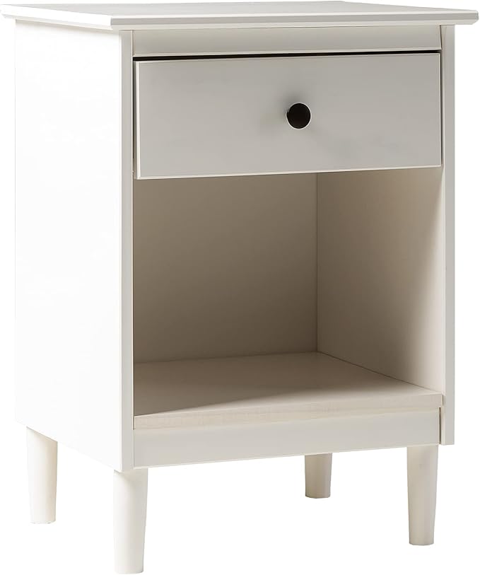Walker Edison Traditional Wood 1 Drawer Nightstand Side Table Bedroom Storage Drawer and Shelf Bedside End Table, 18 Inch, White