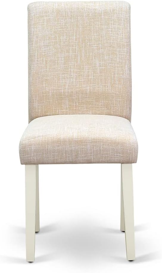 East West Furniture LGAB5-LWH-02 5 Piece Dining Set Includes a Rectangle Dining Room Table with Butterfly Leaf and 4 Light Beige Linen Fabric Upholstered Chairs, 42x84 Inch, Linen White